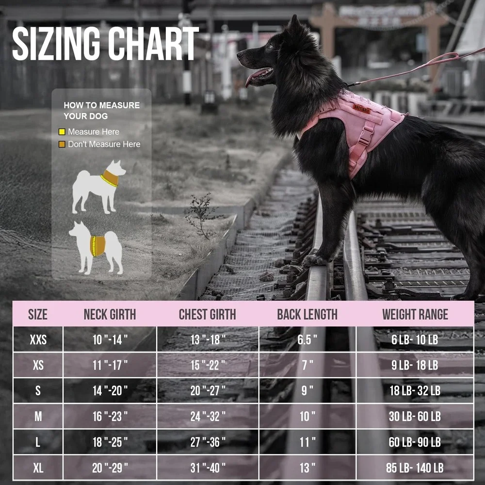 OneTigris Tactical Dog Harness Vest Pink Medium No-Pull Service Dog Training